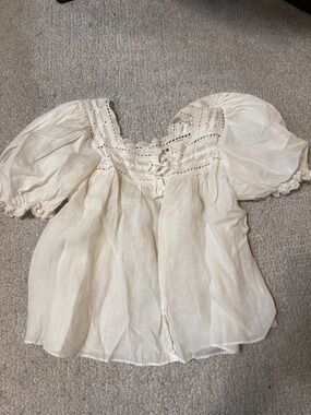 Doen Cream Puff Sleeve Lace Yoke Blouse